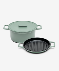 5.5 QT Enamel Cast-Iron Dutch Oven - Grill & Silicone Lid - Sage - Final Sale
