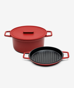 5.5 QT Enamel Cast-Iron Dutch Oven - Grill & Silicone Lid - Red - Final Sale