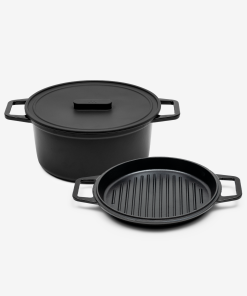 7 QT Enamel Cast-Iron Dutch Oven - Grill & Silicone Lid - Black - Final Sale