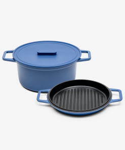 5.5 QT Enamel Cast-Iron Dutch Oven - Grill & Silicone Lid - Classic Blue - Final Sale