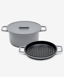 7 QT Enamel Cast-Iron Dutch Oven - Grill & Silicone Lid - Gray - Final Sale