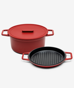 7 QT Enamel Cast-Iron Dutch Oven - Grill & Silicone Lid - Red - Final Sale